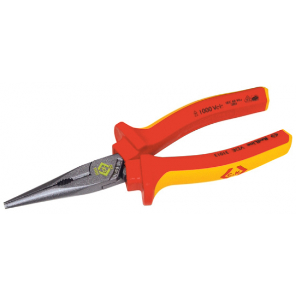 Redline VDE snipe nose pliers straight - 6 1/2inch