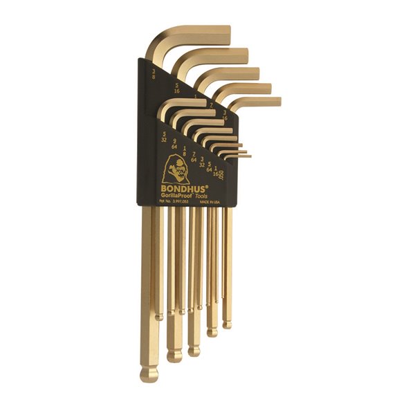 BONDHUS BLX10G Gold BallEnd Hex Keys 10pcs Imperial Set 1/16"-1/4", 37938
