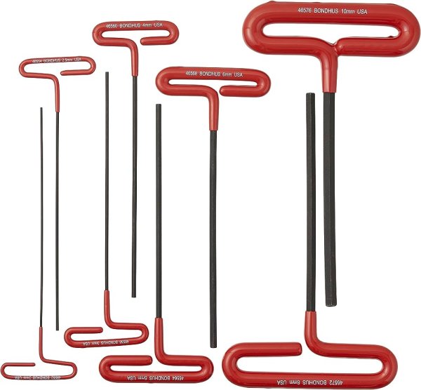 BONDHUS HTX80M-9 9" T-Handle Hex Cushion Grip 9" Hex 8pcs Metric Set 2mm-10mm, 46587