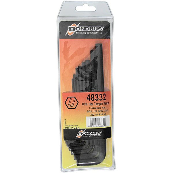 BONDHUS HTR8 Tamper Proof Hex Key 8pcs Imperial Set 3/32"-3/8", 48332