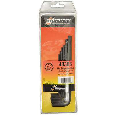 BONDHUS HTR6M Tamper Proof Hex Key 6pcs Metric Set 2.5mm-8mm, 48386