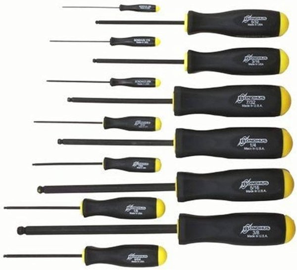 BONDHUS PBSX13 Prohold BallEnd Hex Screwdriver 13pcs Imperial Set 0.050"-3/8", 74637