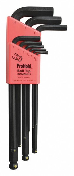 BONDHUS PBLX9M Prohold BallEnd Hex Key 9pcs Metric Set 1.5mm-10mm, 74999