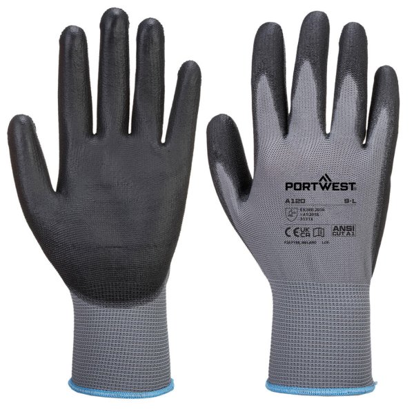 a120 - PU Palm Glove grey/black (10 pk)