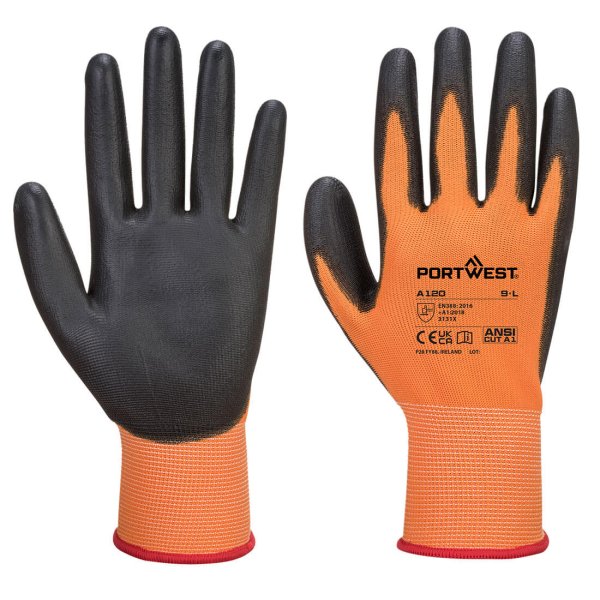 a120 - PU Palm Glove orange/black (10 pk)