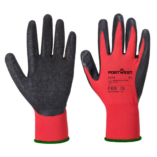 A174 - Flex Grip Latex Glove Red/Black (pk 10)