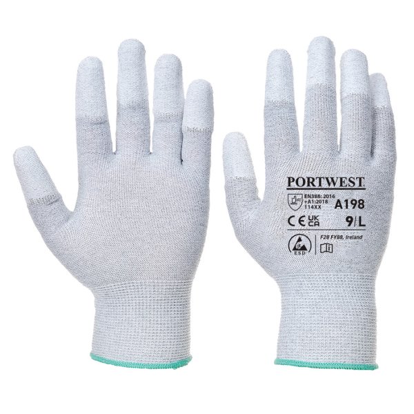 A198 - Antistatic PU Fingertip Glove Grey (pk 10)