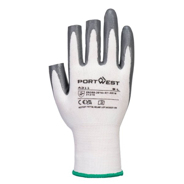 A311 - Grip 13 Nitrile 3 Fingerless Glove (Pk12) White/Grey