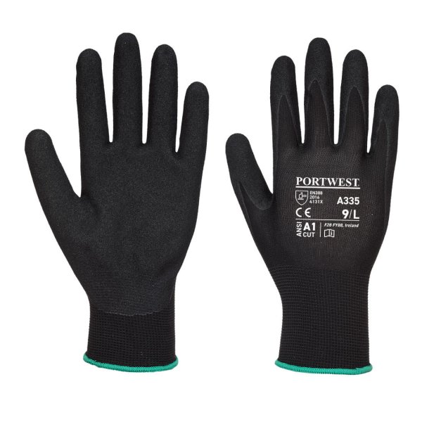 A335 - Dermi-Grip NPR15 Nitrile Sandy Glove Black (pk 10)
