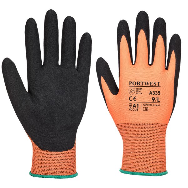 A335 - Dermi-Grip NPR15 Nitrile Sandy Glove Orange/Black (pk 10)