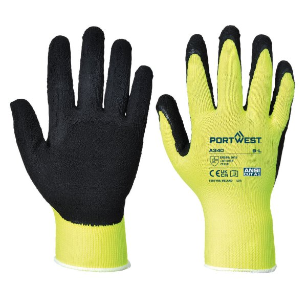A340 - Hi-Vis Grip Glove - Latex Yellow (pk 10)