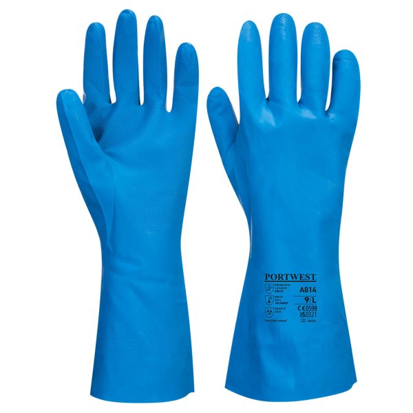 A814 - Food Approved Nitrile Gauntlet Blue (pk 10)