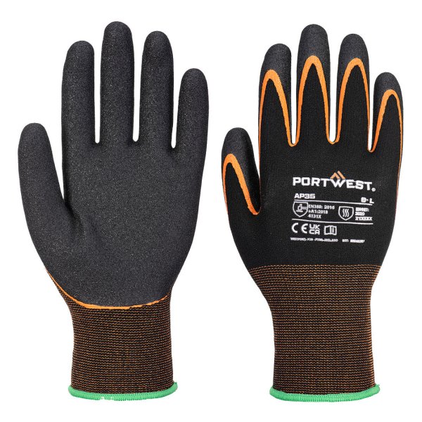 AP35 - Grip 15 Nitrile Double Palm Glove Black/Orange