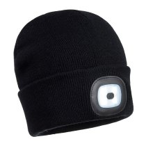 B028 - Rechargeable Twin LED Beanie Black