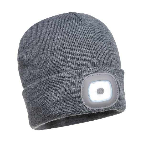 B029 - Beanie USB Rechargeable LED Head Light Grey