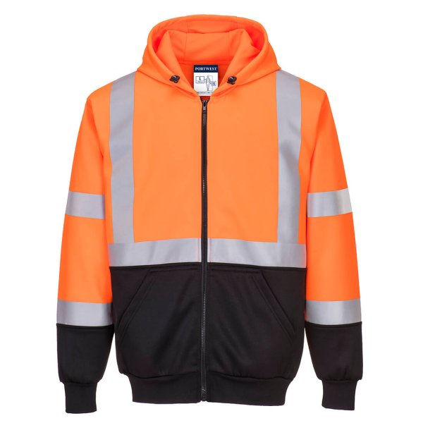 B315 - Hi-Vis Contrast Zipped Hoodie Orange/Black