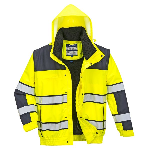 C466 - Hi-Vis 3-in-1 Contrast Winter Bomber Jacket Yellow/Navy