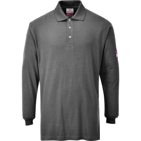 FR10 - Flame Resistant Anti-Static Long Sleeve Polo Shirt Grey