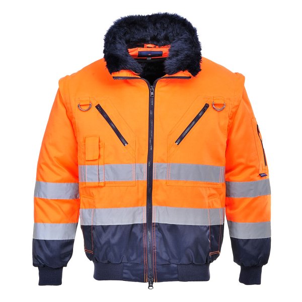 PJ50 - Hi-Vis 3-in-1 Contrast Pilot Jacket Orange/Navy