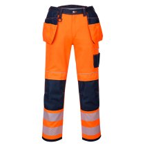 T501 - PW3 Hi-Vis Holster Pocket Work Trousers Orange/Navy